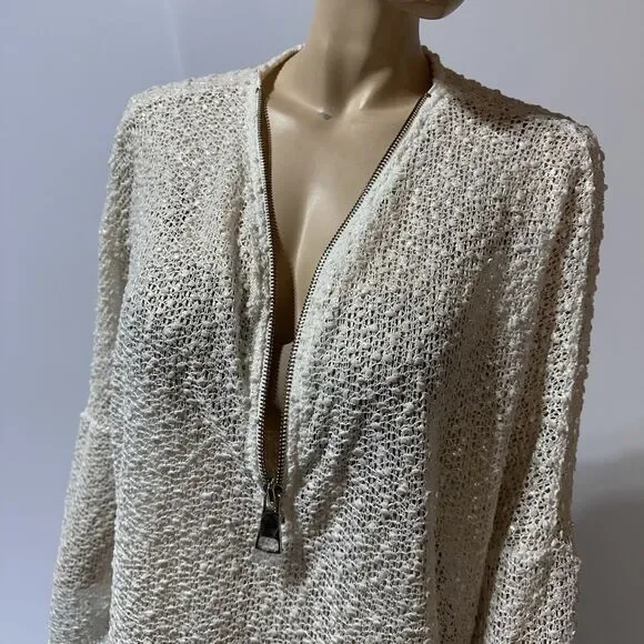 Alfani Top Women’s Size L Large Cream Gold Open Knit Quarter Zip Popover NWT - Picture 4 of 10